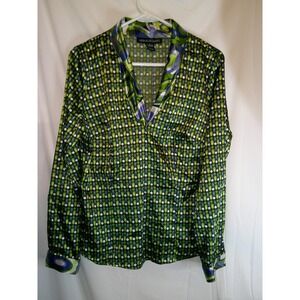 Vintage Leslie Stuart Blouse‎ Top Green Polka Dot Long Sleeve Career Size 10